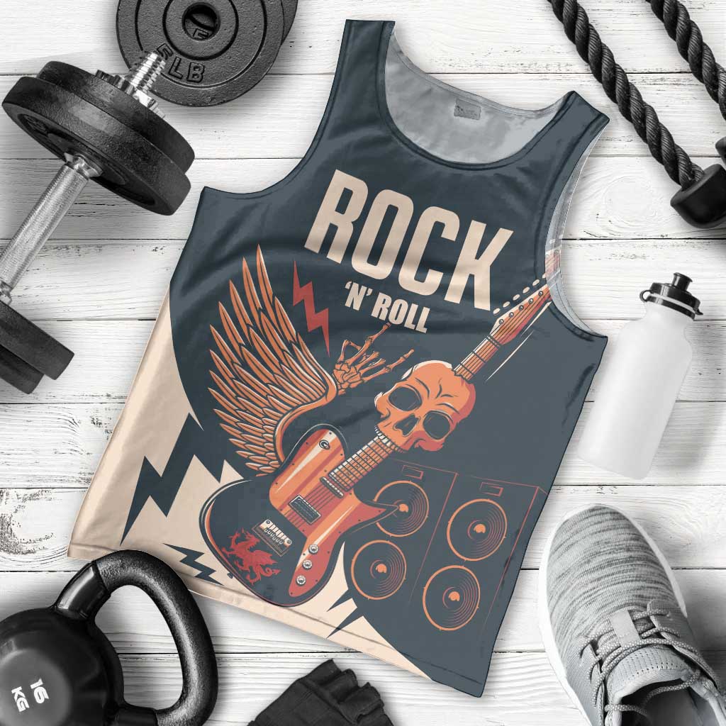 Rock and Roll Skull Guitar Men Tank Top Welsh Dragon - Wonder Print Shop