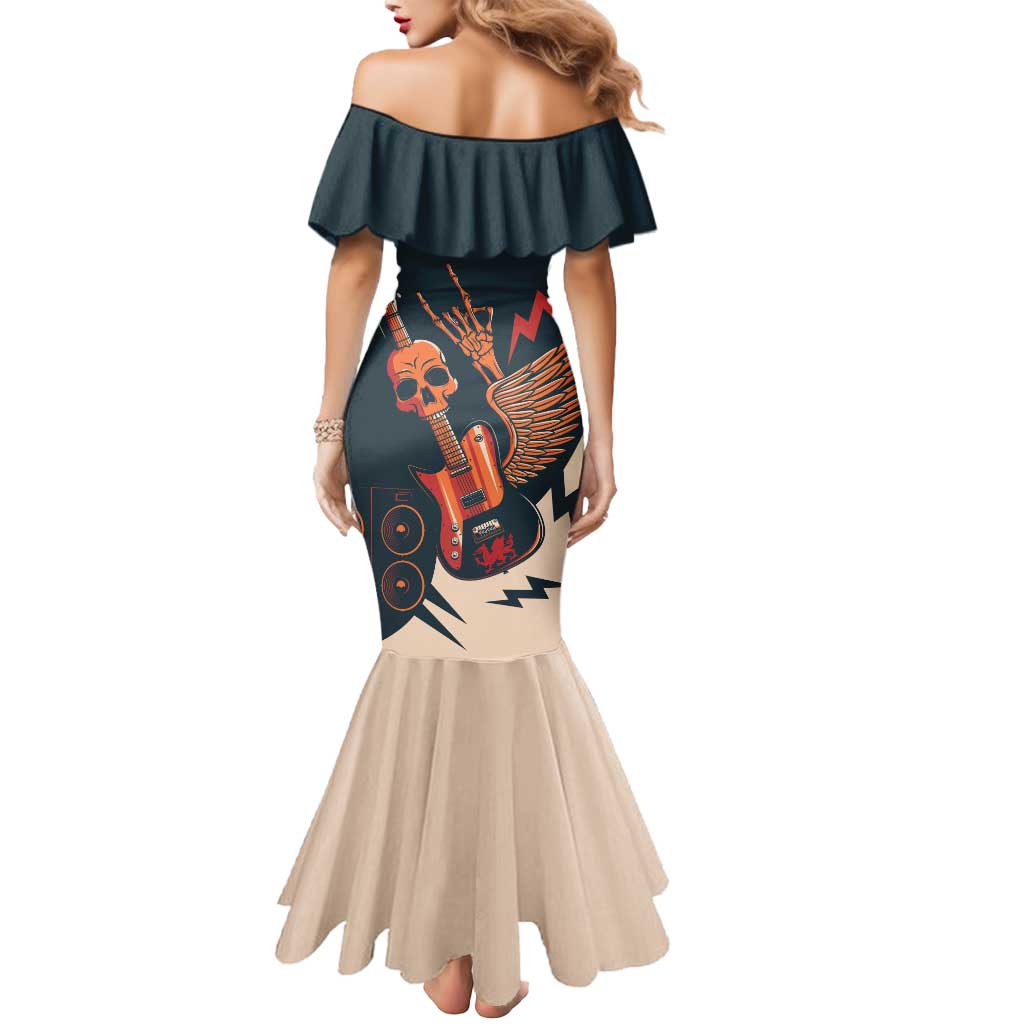 Rock and Roll Skull Guitar Mermaid Dress Welsh Dragon - Wonder Print Shop