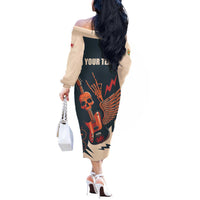 Rock and Roll Skull Guitar Off The Shoulder Long Sleeve Dress Welsh Dragon - Wonder Print Shop