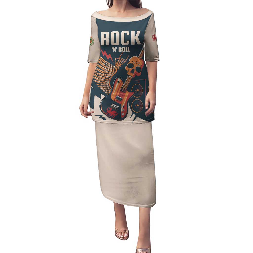 Rock and Roll Skull Guitar Puletasi Welsh Dragon - Wonder Print Shop