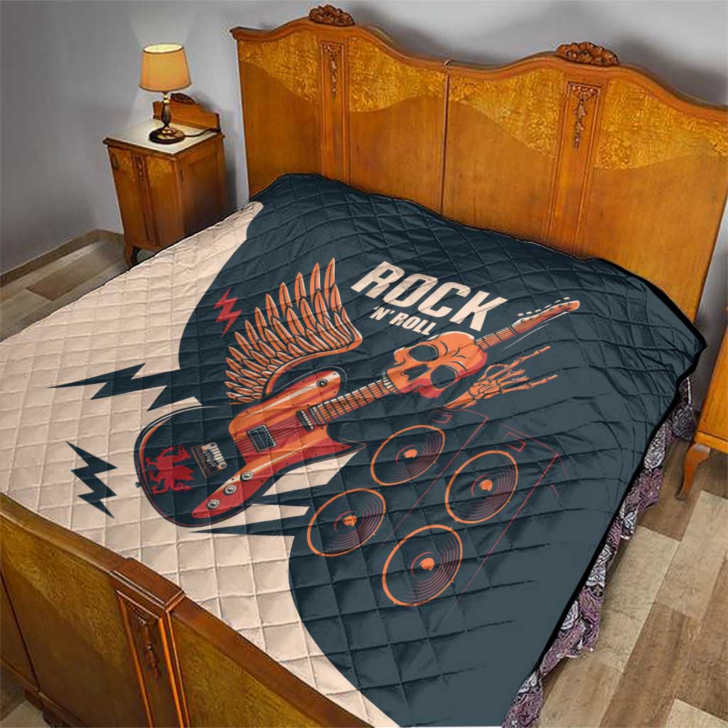 Rock and Roll Skull Guitar Quilt Welsh Dragon - Wonder Print Shop