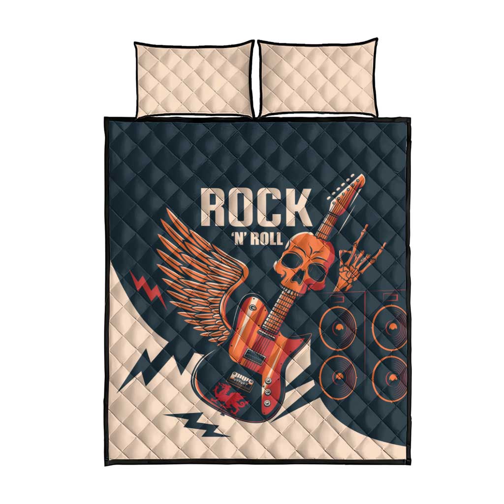 Rock and Roll Skull Guitar Quilt Bed Set Welsh Dragon - Wonder Print Shop
