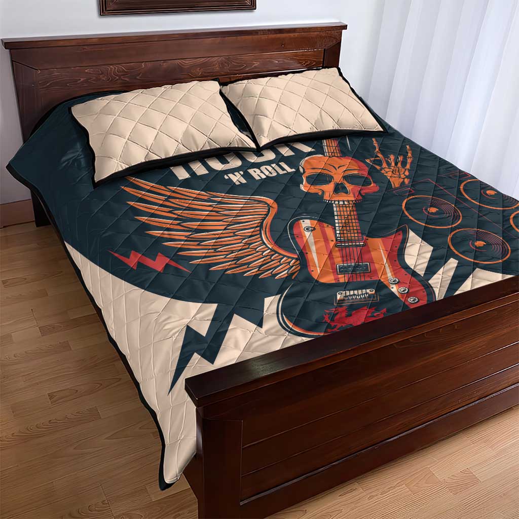 Rock and Roll Skull Guitar Quilt Bed Set Welsh Dragon - Wonder Print Shop