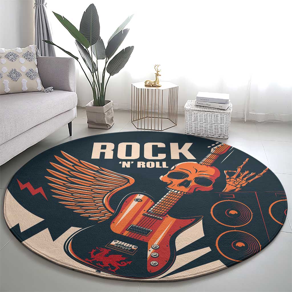 Rock and Roll Skull Guitar Round Carpet Welsh Dragon
