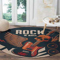 Rock and Roll Skull Guitar Round Carpet Welsh Dragon