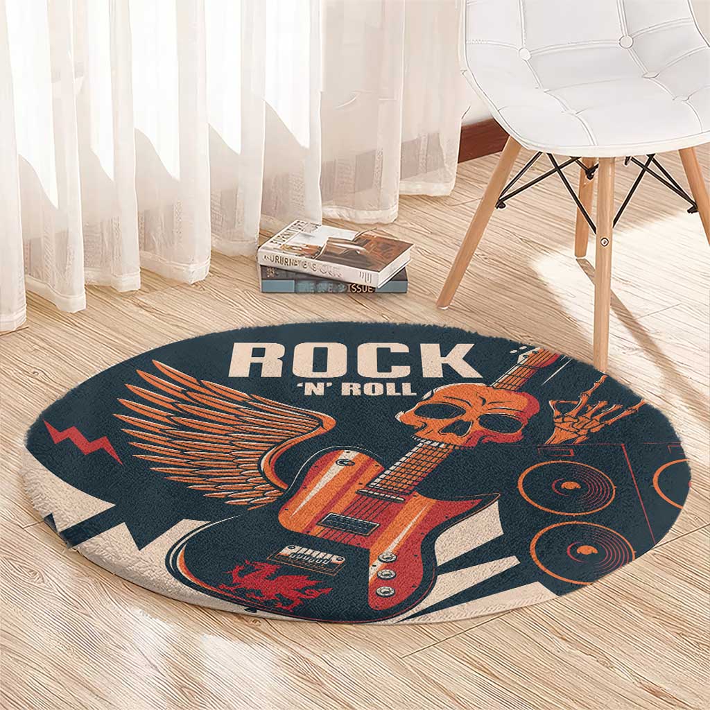 Rock and Roll Skull Guitar Round Carpet Welsh Dragon