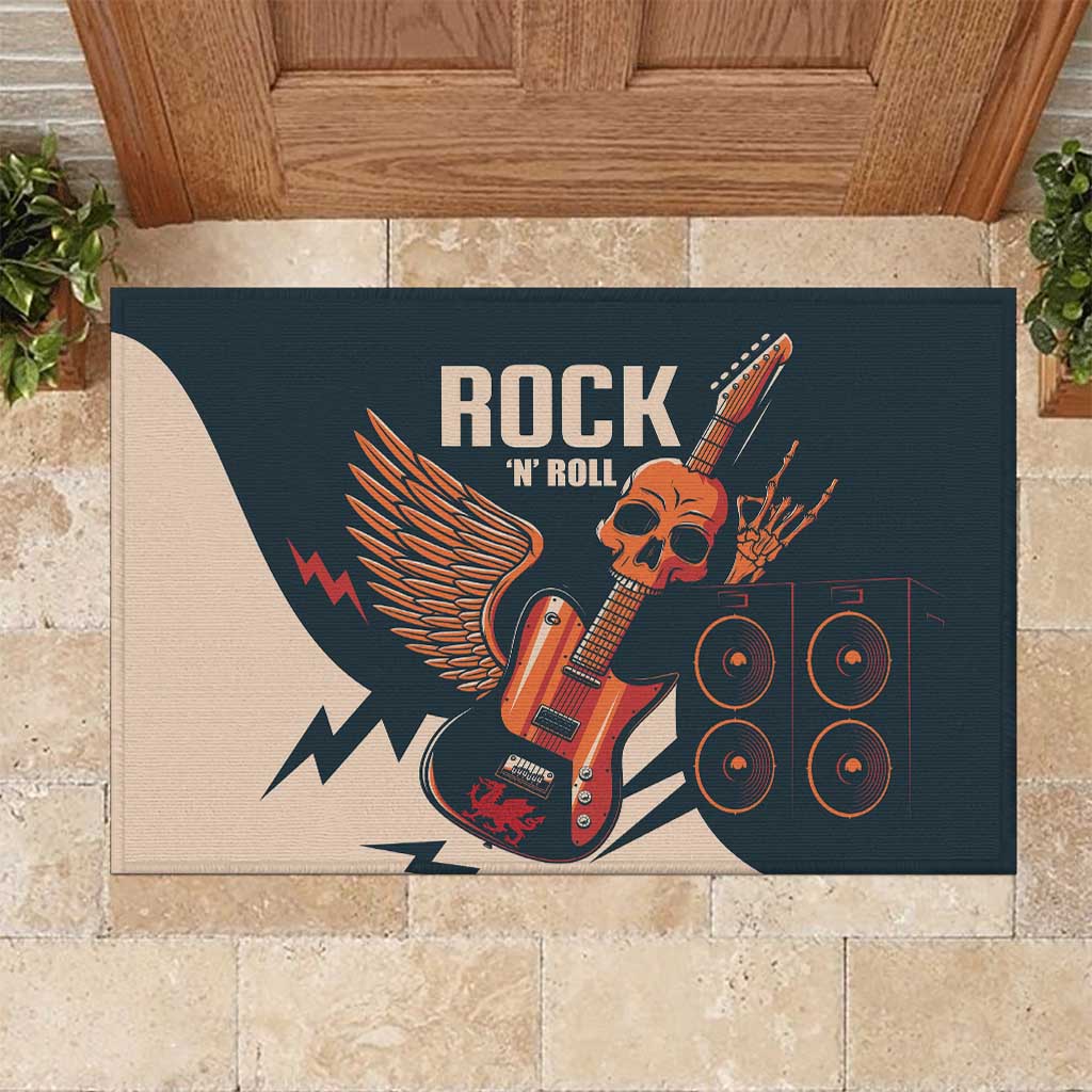 Rock and Roll Skull Guitar Rubber Doormat Welsh Dragon - Wonder Print Shop
