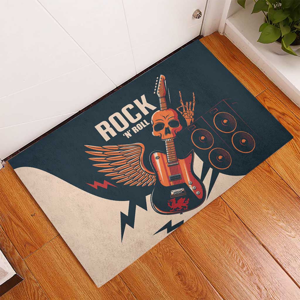 Rock and Roll Skull Guitar Rubber Doormat Welsh Dragon - Wonder Print Shop