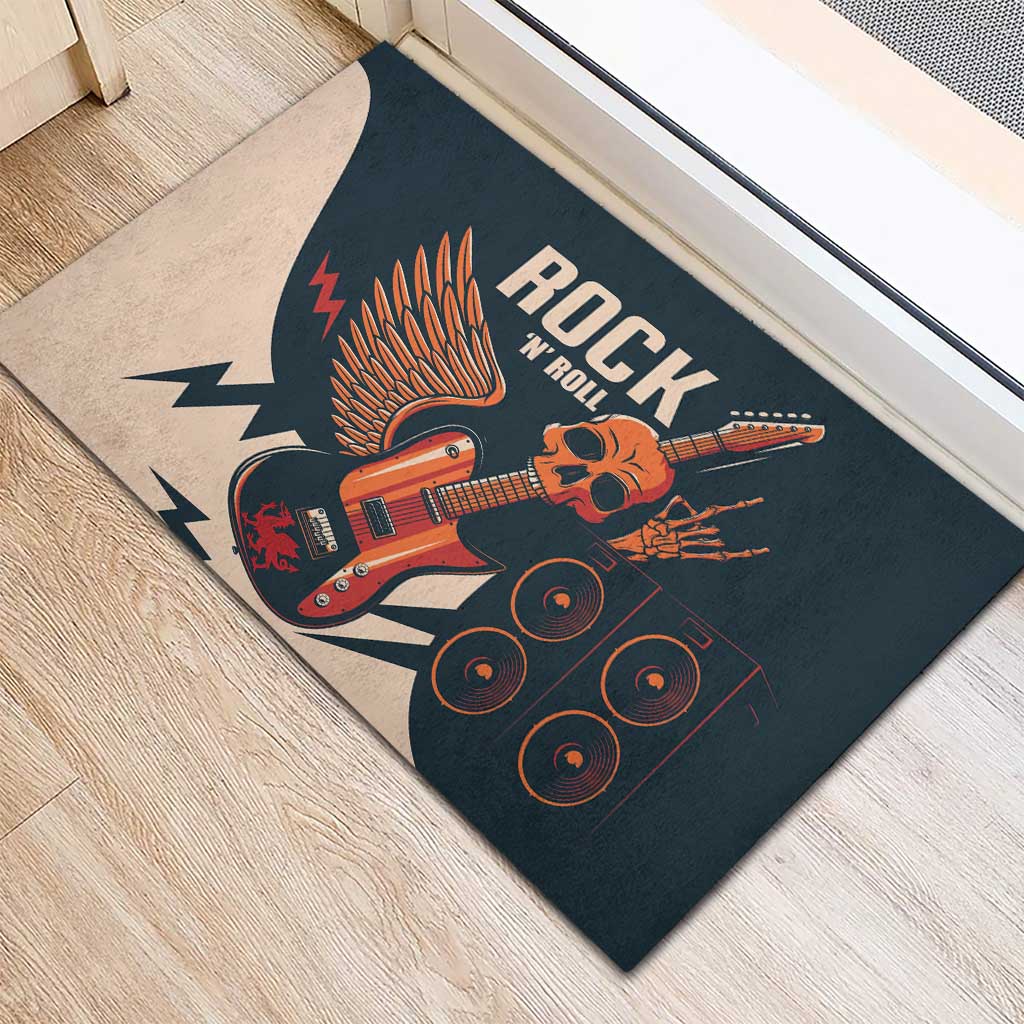 Rock and Roll Skull Guitar Rubber Doormat Welsh Dragon - Wonder Print Shop