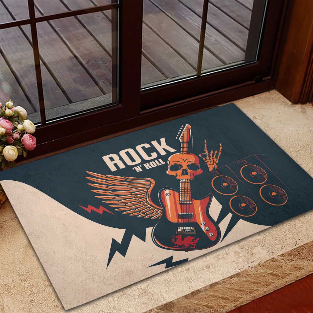 Rock and Roll Skull Guitar Rubber Doormat Welsh Dragon - Wonder Print Shop