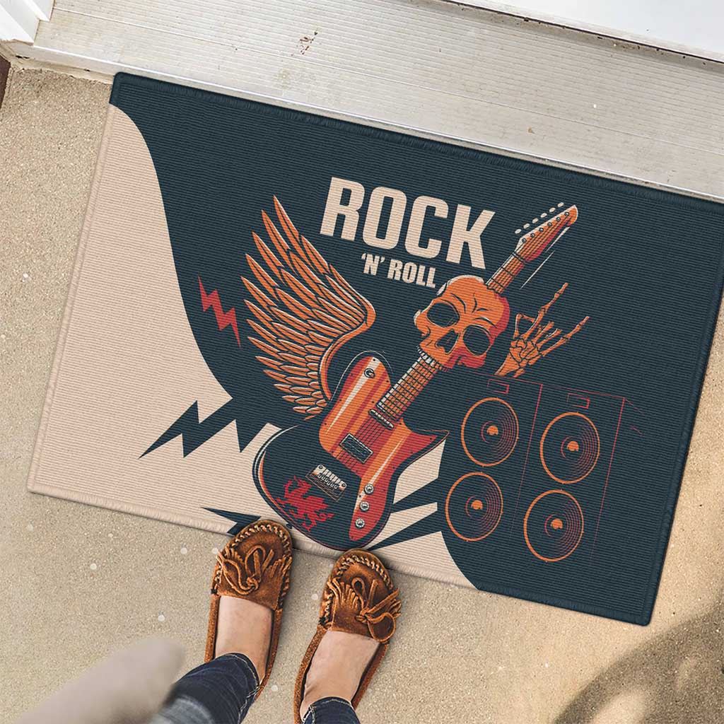 Rock and Roll Skull Guitar Rubber Doormat Welsh Dragon - Wonder Print Shop