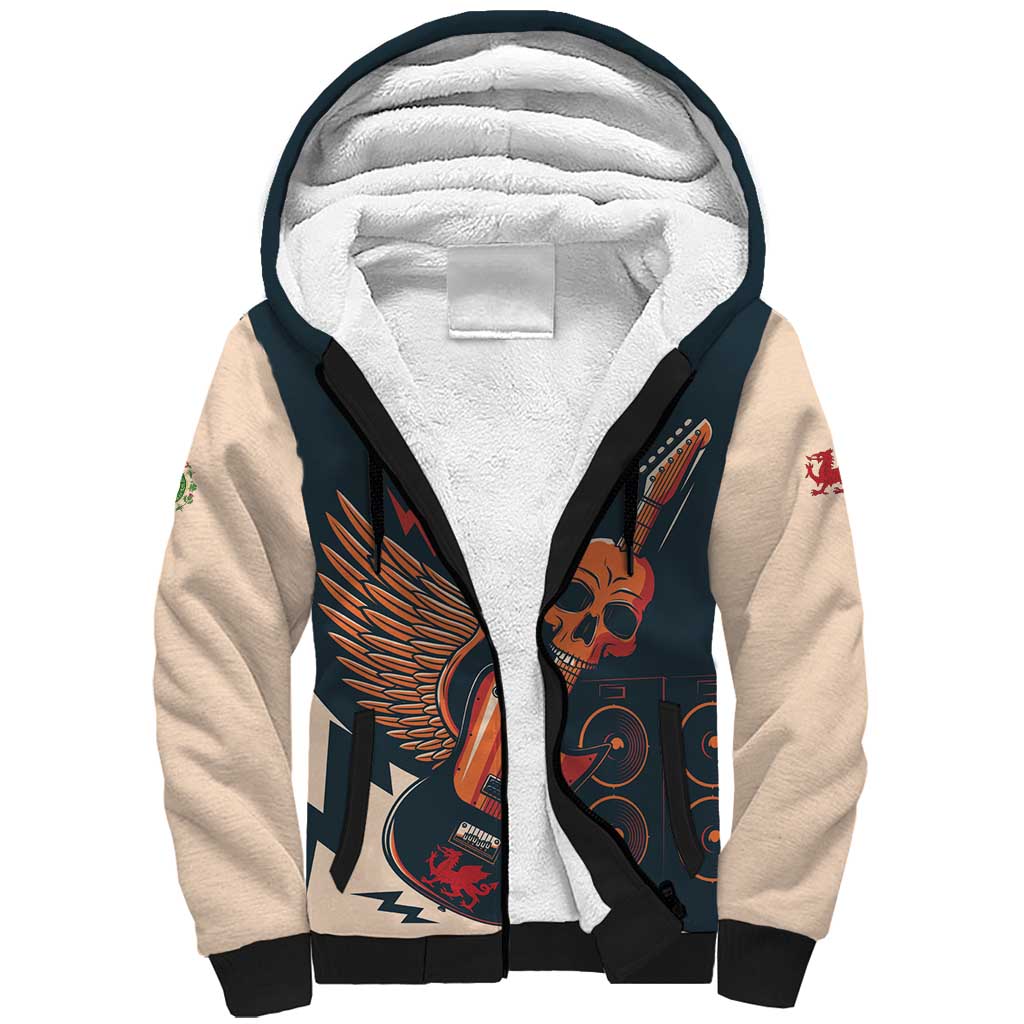 Rock and Roll Skull Guitar Sherpa Hoodie Welsh Dragon - Wonder Print Shop