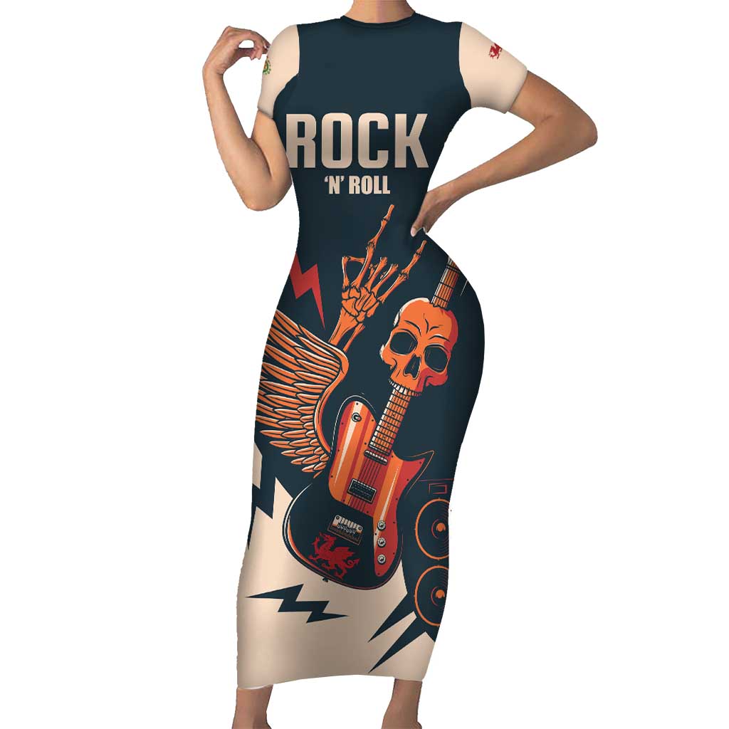 Rock and Roll Skull Guitar Short Sleeve Bodycon Dress Welsh Dragon - Wonder Print Shop