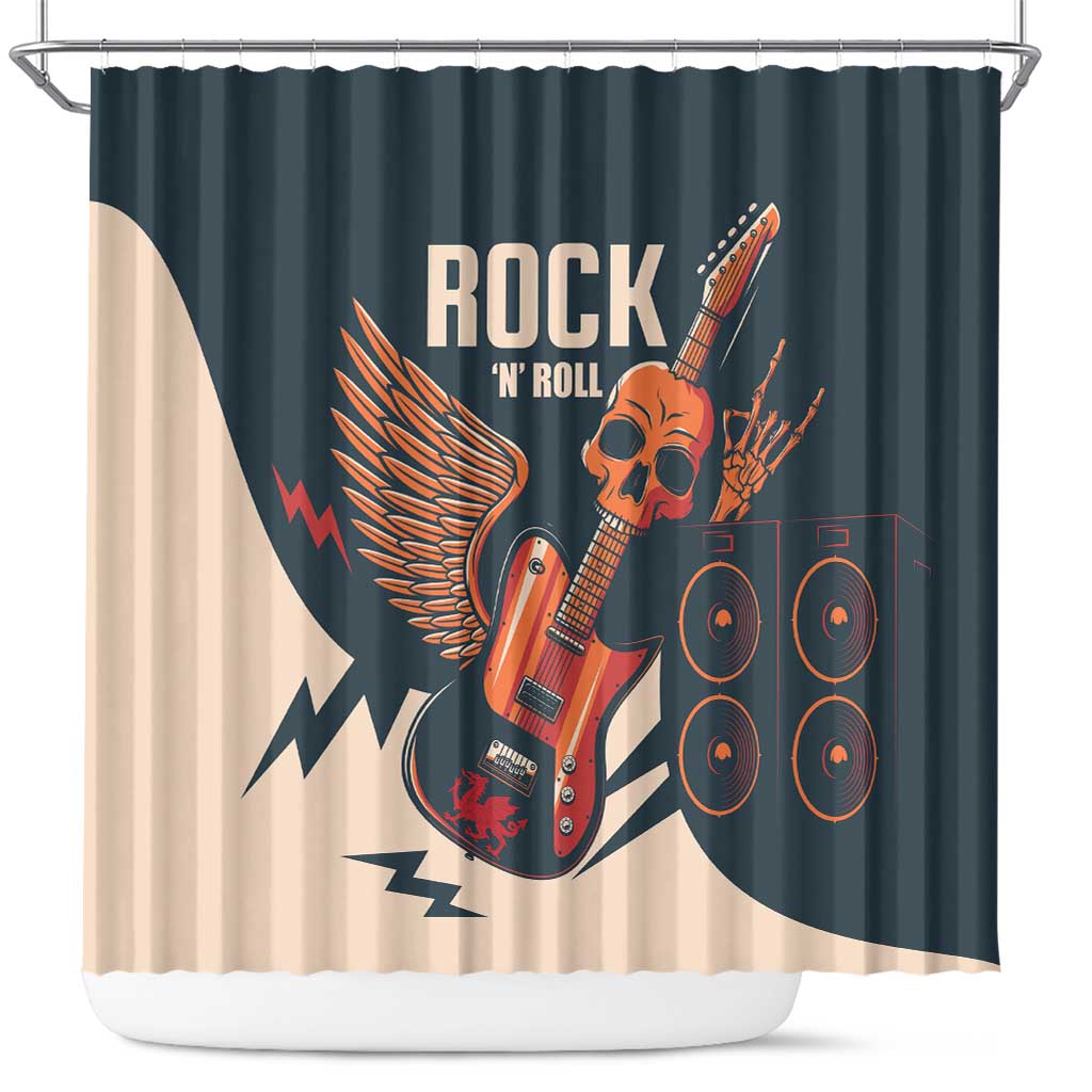 Rock and Roll Skull Guitar Shower Curtain Welsh Dragon