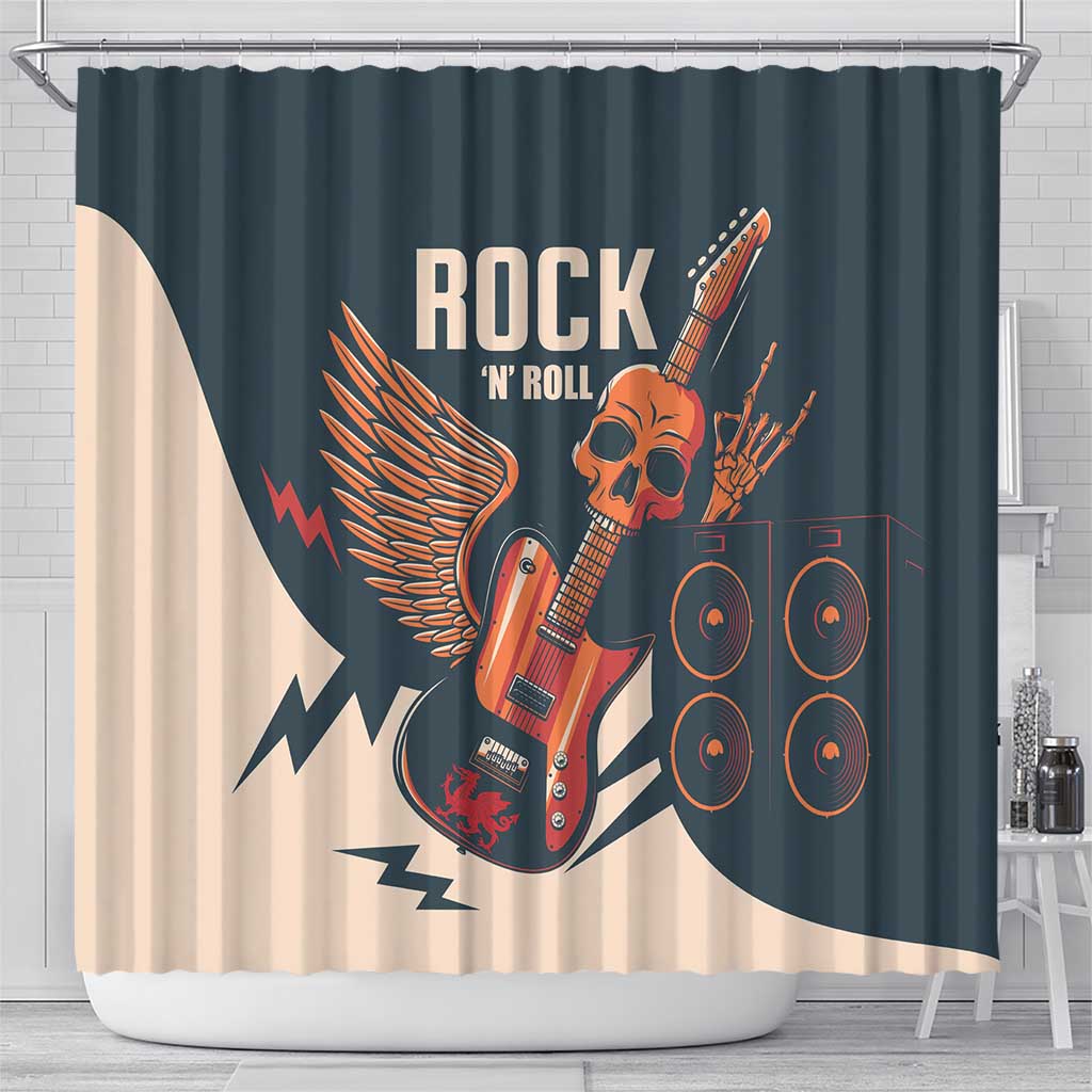 Rock and Roll Skull Guitar Shower Curtain Welsh Dragon