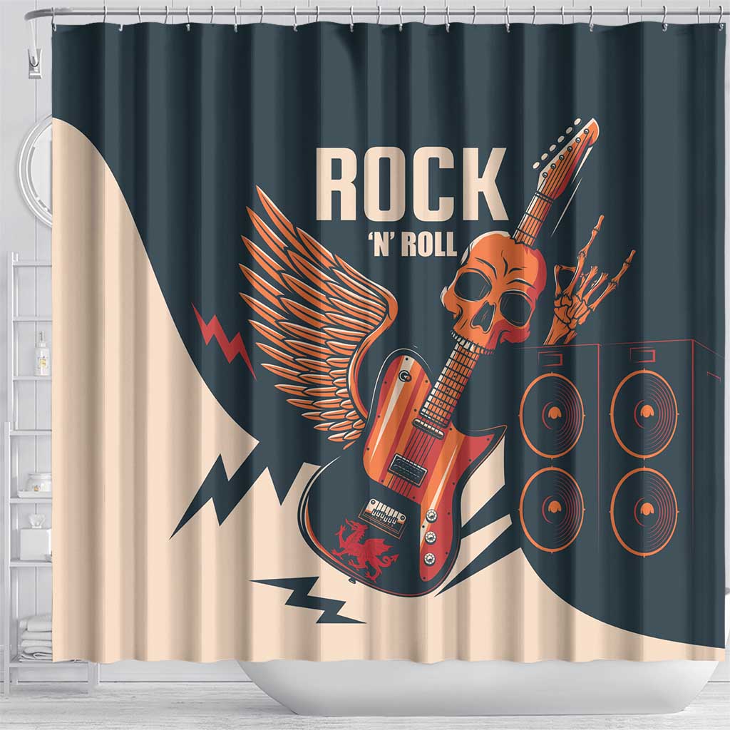 Rock and Roll Skull Guitar Shower Curtain Welsh Dragon
