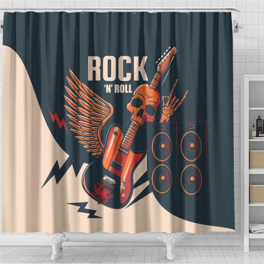 Rock and Roll Skull Guitar Shower Curtain Welsh Dragon