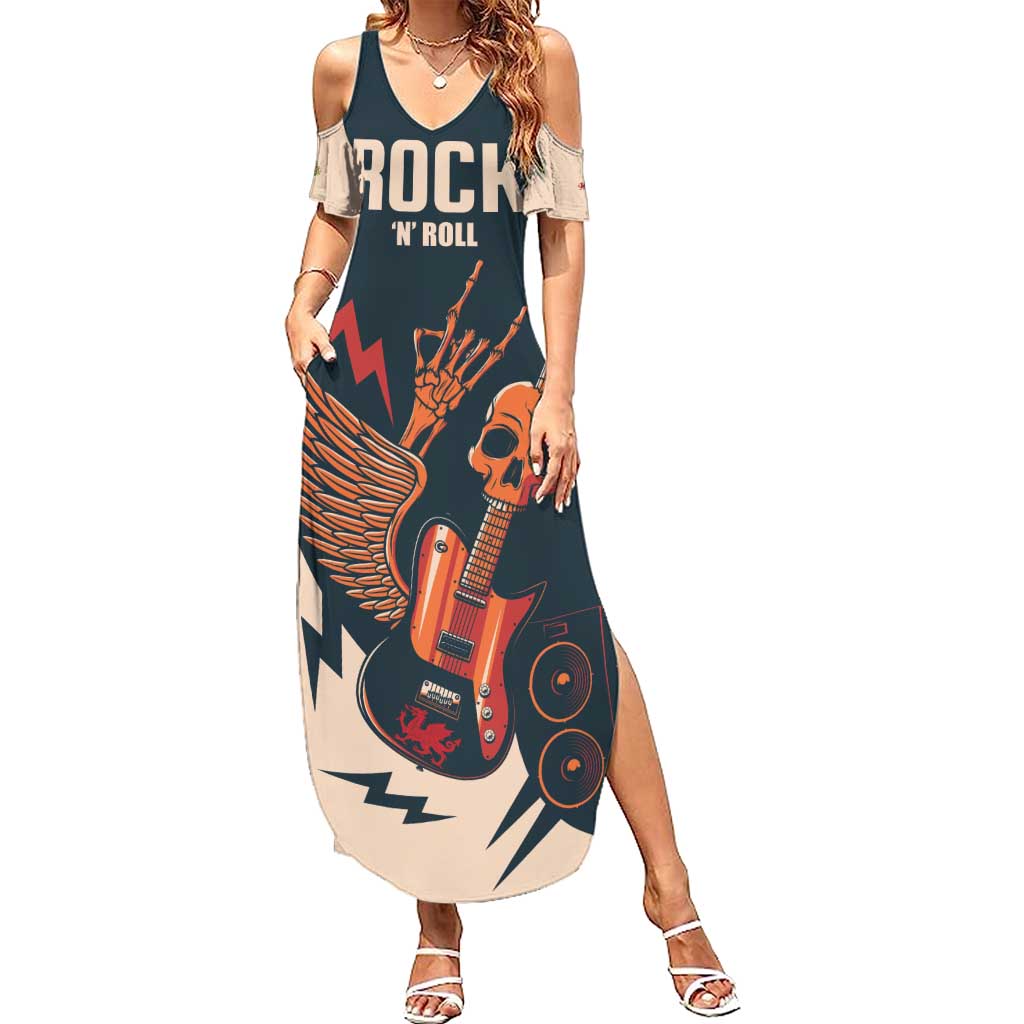 Rock and Roll Skull Guitar Summer Maxi Dress Welsh Dragon - Wonder Print Shop