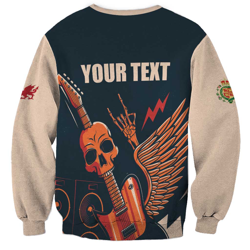 Rock and Roll Skull Guitar Sweatshirt Welsh Dragon - Wonder Print Shop