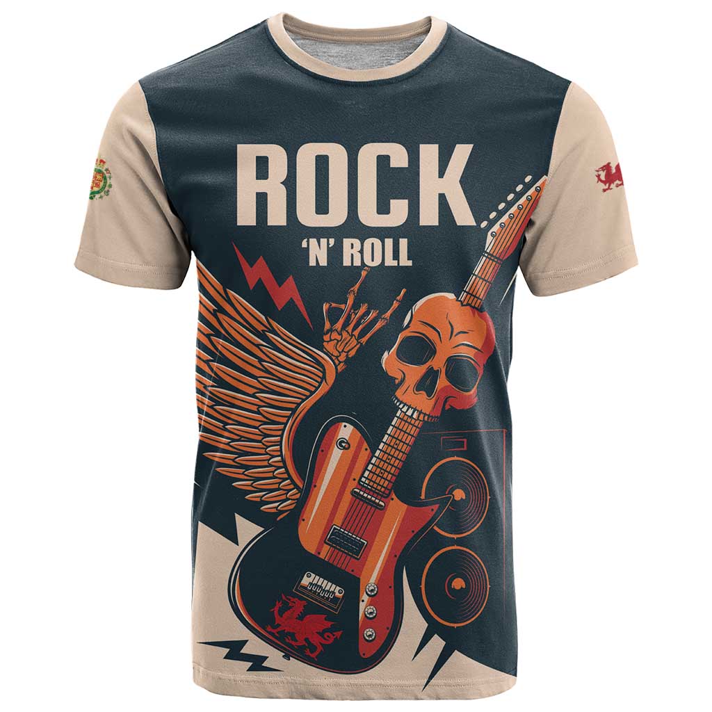 Rock and Roll Skull Guitar T Shirt Welsh Dragon - Wonder Print Shop
