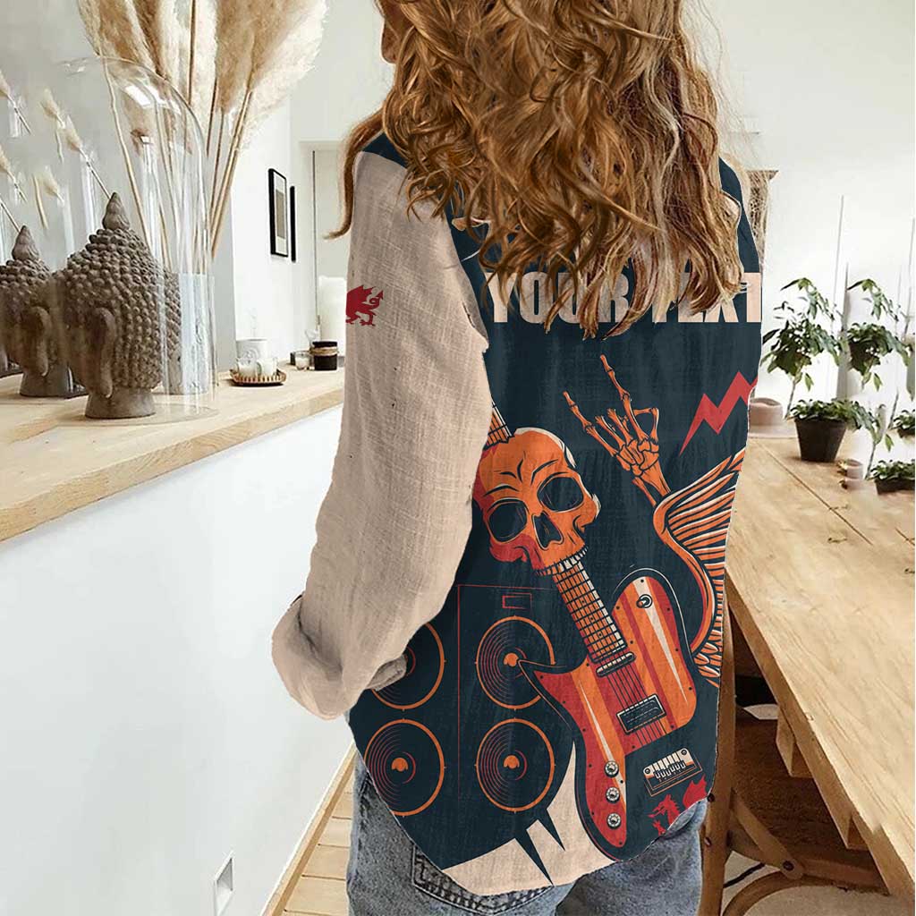 Rock and Roll Skull Guitar Women Casual Shirt Welsh Dragon - Wonder Print Shop