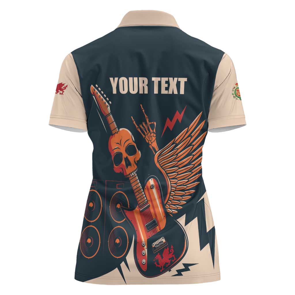 Rock and Roll Skull Guitar Women Polo Shirt Welsh Dragon - Wonder Print Shop
