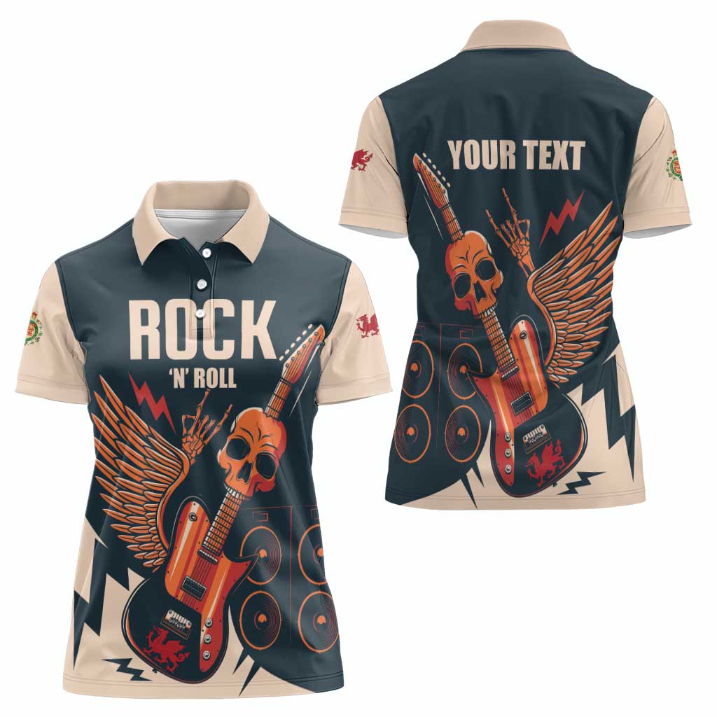 Rock and Roll Skull Guitar Women Polo Shirt Welsh Dragon - Wonder Print Shop