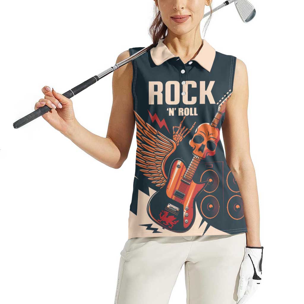 Rock and Roll Skull Guitar Women Sleeveless Polo Shirt Welsh Dragon - Wonder Print Shop