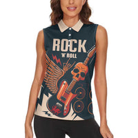 Rock and Roll Skull Guitar Women Sleeveless Polo Shirt Welsh Dragon - Wonder Print Shop