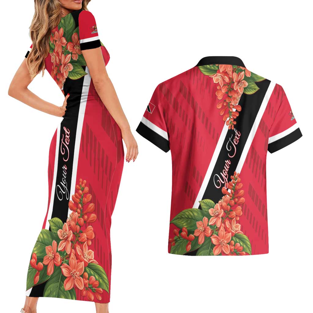 Trinidad and Tobago Couples Matching Short Sleeve Bodycon Dress and Hawaiian Shirt Scarlet Ibis With Chaconia Flower - Wonder Print Shop