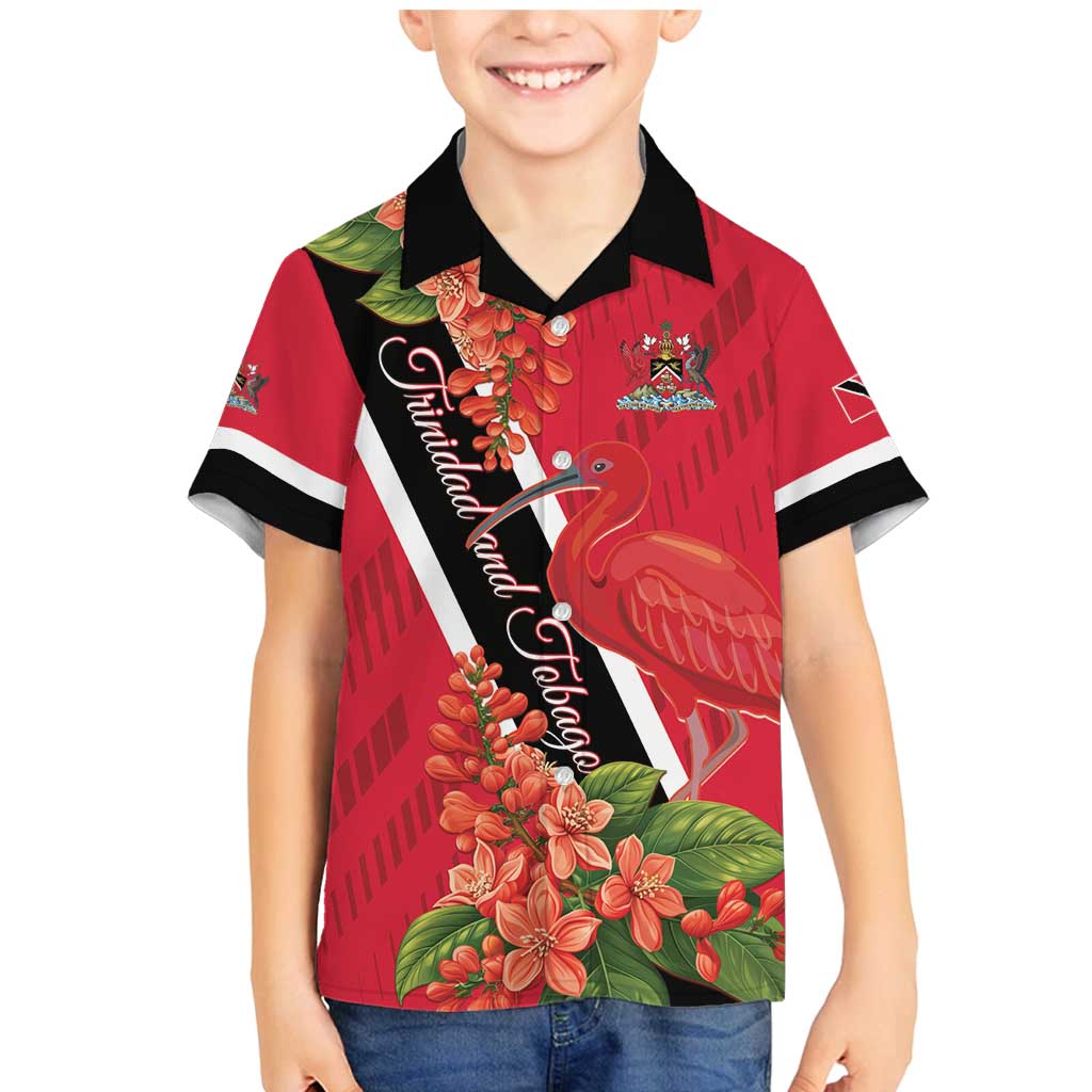 Trinidad and Tobago Family Matching Mermaid Dress and Hawaiian Shirt Scarlet Ibis With Chaconia Flower - Wonder Print Shop