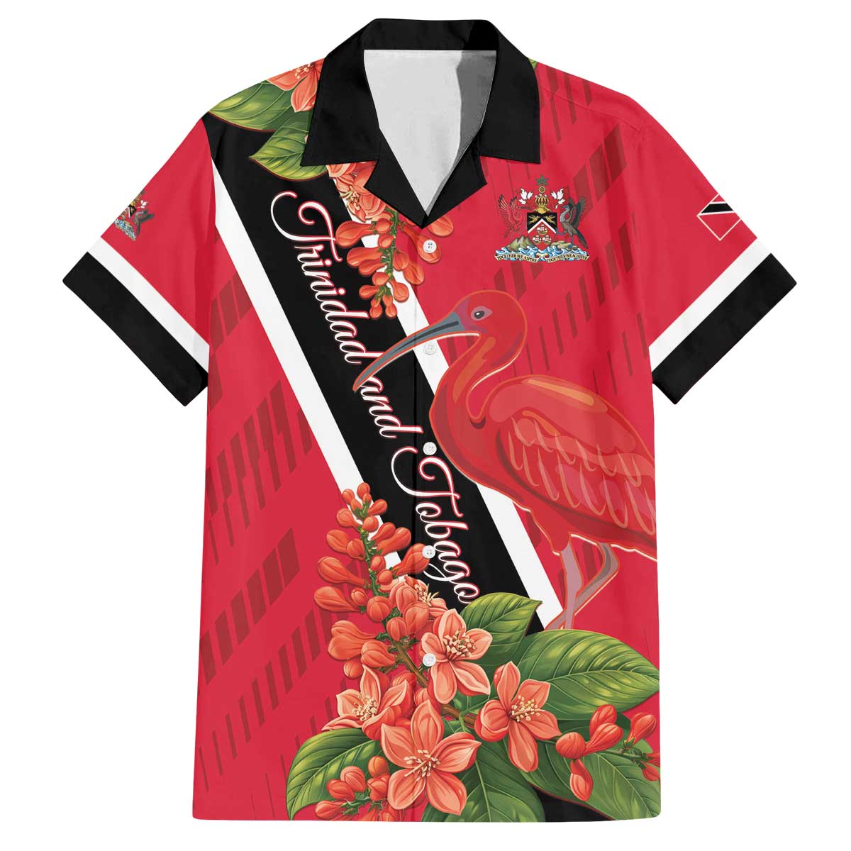 Trinidad and Tobago Family Matching Off The Shoulder Long Sleeve Dress and Hawaiian Shirt Scarlet Ibis With Chaconia Flower - Wonder Print Shop