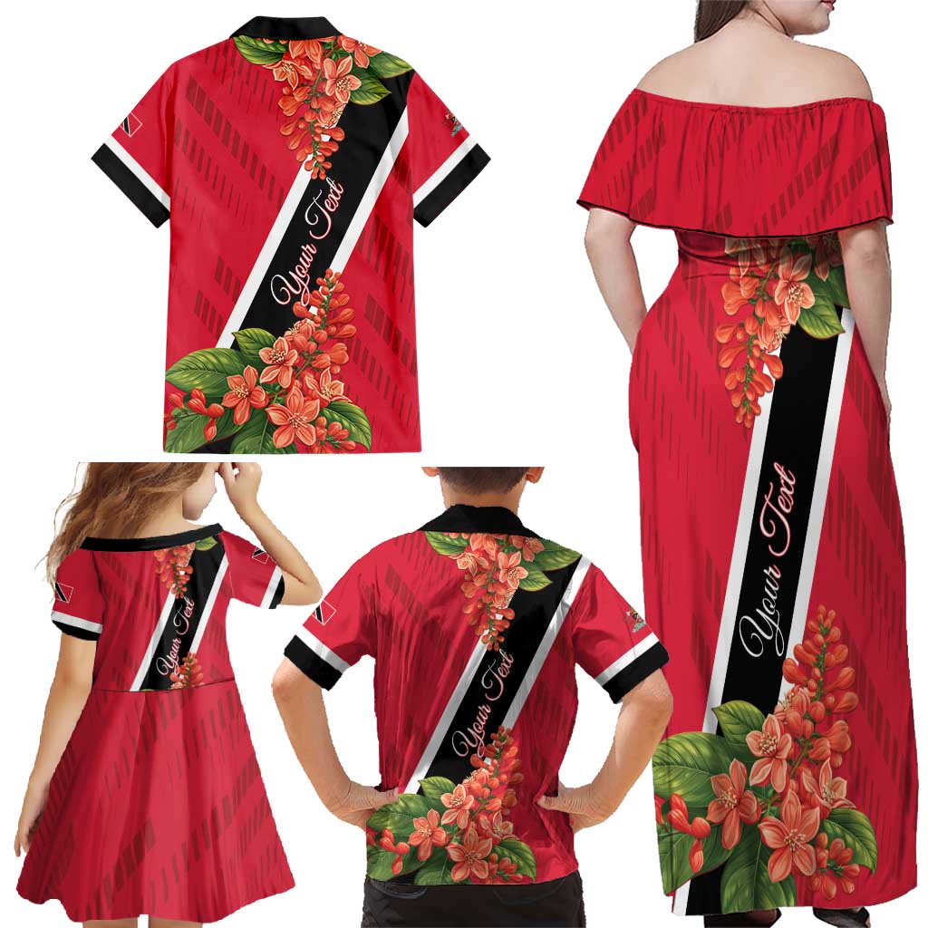 Trinidad and Tobago Family Matching Off Shoulder Maxi Dress and Hawaiian Shirt Scarlet Ibis With Chaconia Flower - Wonder Print Shop