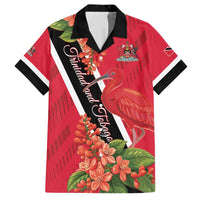 Trinidad and Tobago Family Matching Off Shoulder Short Dress and Hawaiian Shirt Scarlet Ibis With Chaconia Flower - Wonder Print Shop