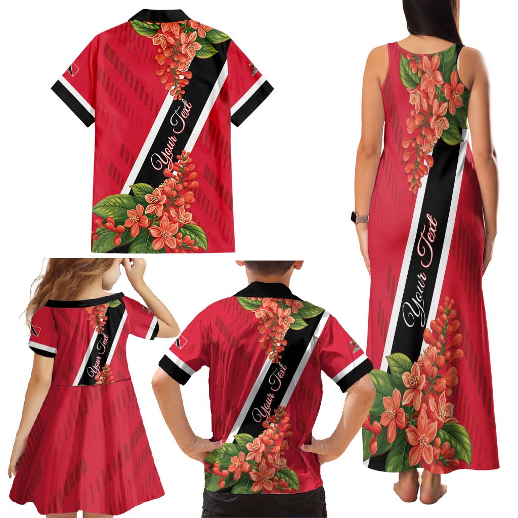 Trinidad and Tobago Family Matching Tank Maxi Dress and Hawaiian Shirt Scarlet Ibis With Chaconia Flower - Wonder Print Shop