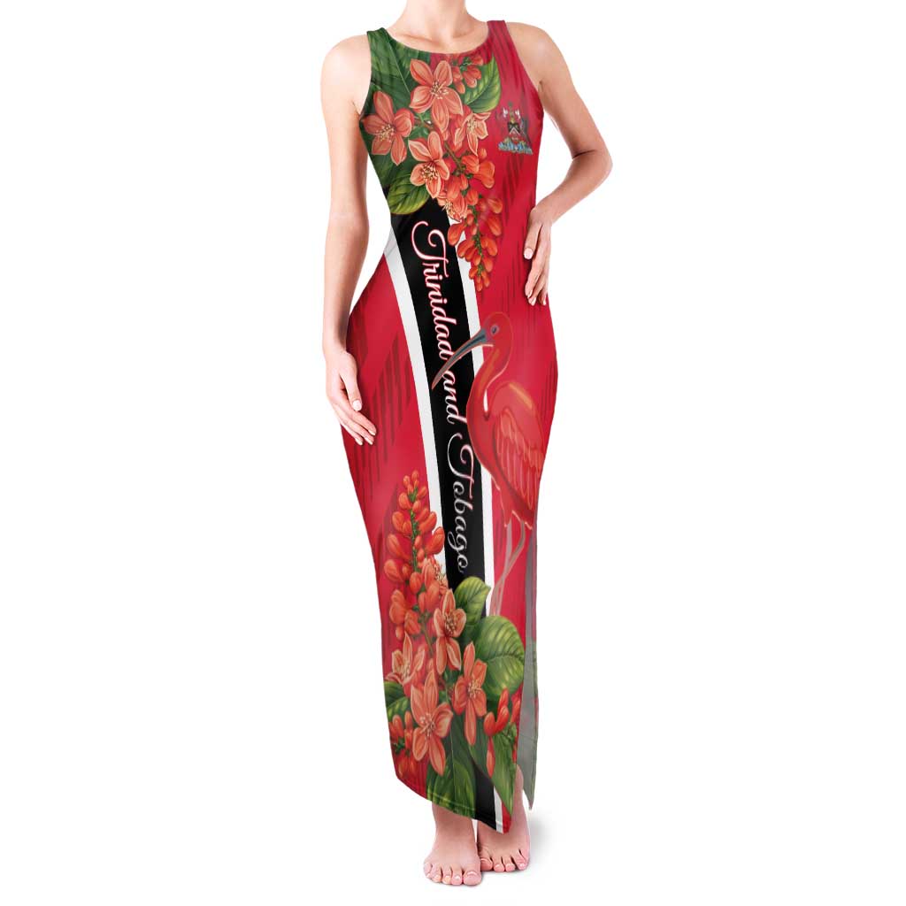 Trinidad and Tobago Family Matching Tank Maxi Dress and Hawaiian Shirt Scarlet Ibis With Chaconia Flower - Wonder Print Shop