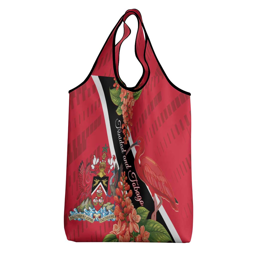 Trinidad and Tobago Grocery Bag Scarlet Ibis With Chaconia Flower
