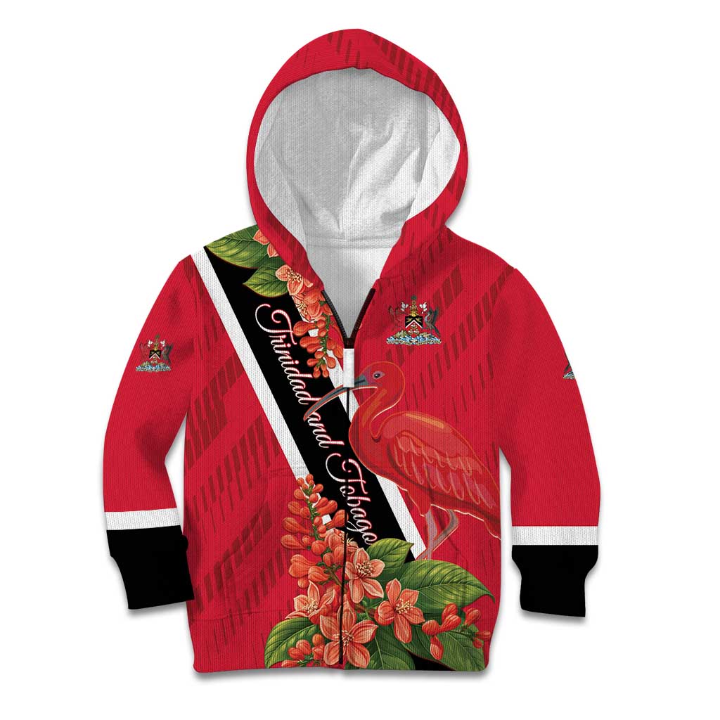 Trinidad and Tobago Kid Hoodie Scarlet Ibis With Chaconia Flower - Wonder Print Shop