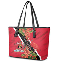 Trinidad and Tobago Leather Tote Bag Scarlet Ibis With Chaconia Flower - Wonder Print Shop