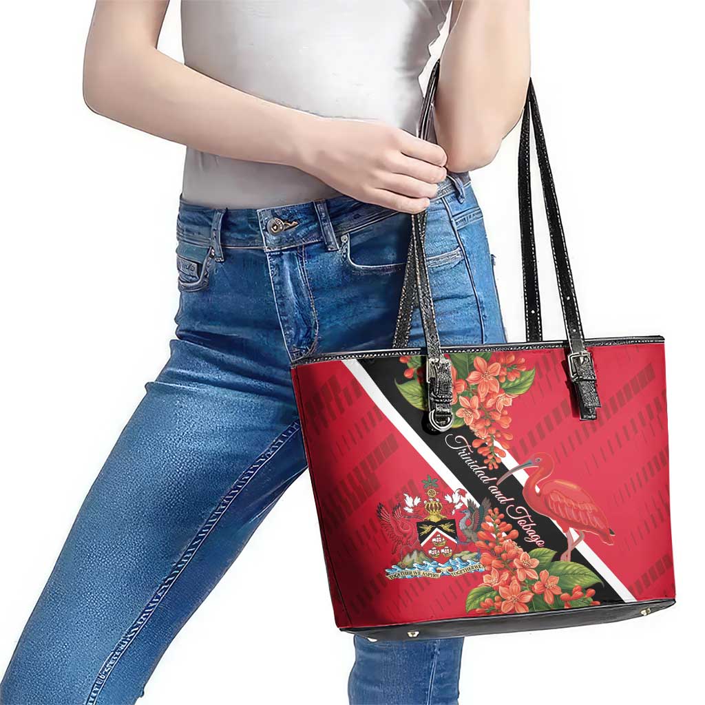 Trinidad and Tobago Leather Tote Bag Scarlet Ibis With Chaconia Flower - Wonder Print Shop