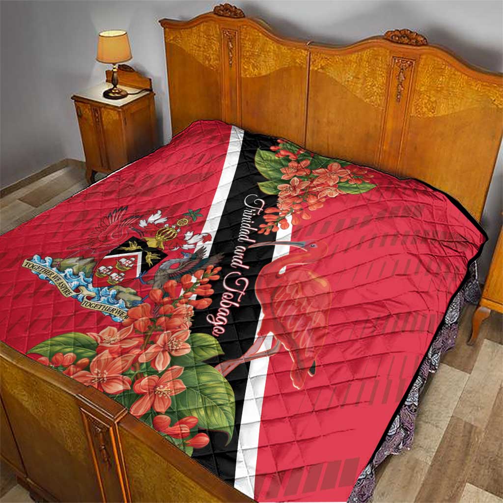 Trinidad and Tobago Quilt Scarlet Ibis With Chaconia Flower - Wonder Print Shop