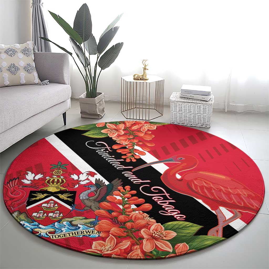 Trinidad and Tobago Round Carpet Scarlet Ibis With Chaconia Flower