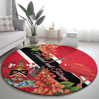 Trinidad and Tobago Round Carpet Scarlet Ibis With Chaconia Flower