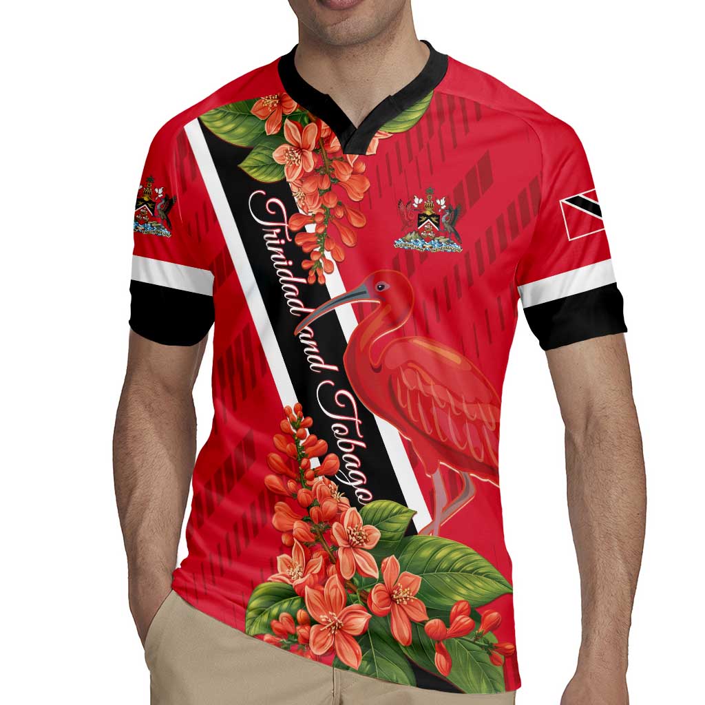 Trinidad and Tobago Rugby Jersey Scarlet Ibis With Chaconia Flower - Wonder Print Shop