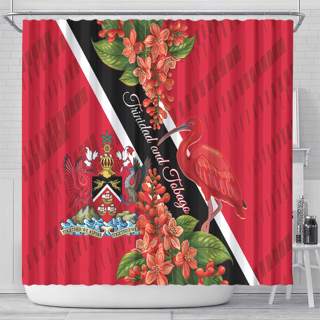 Trinidad and Tobago Shower Curtain Scarlet Ibis With Chaconia Flower