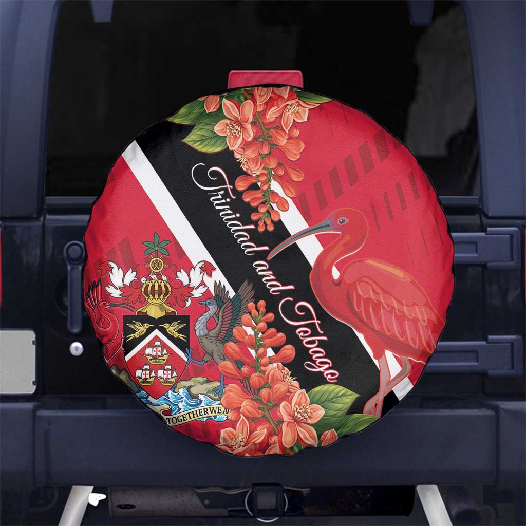 Trinidad and Tobago Spare Tire Cover Scarlet Ibis With Chaconia Flower - Wonder Print Shop