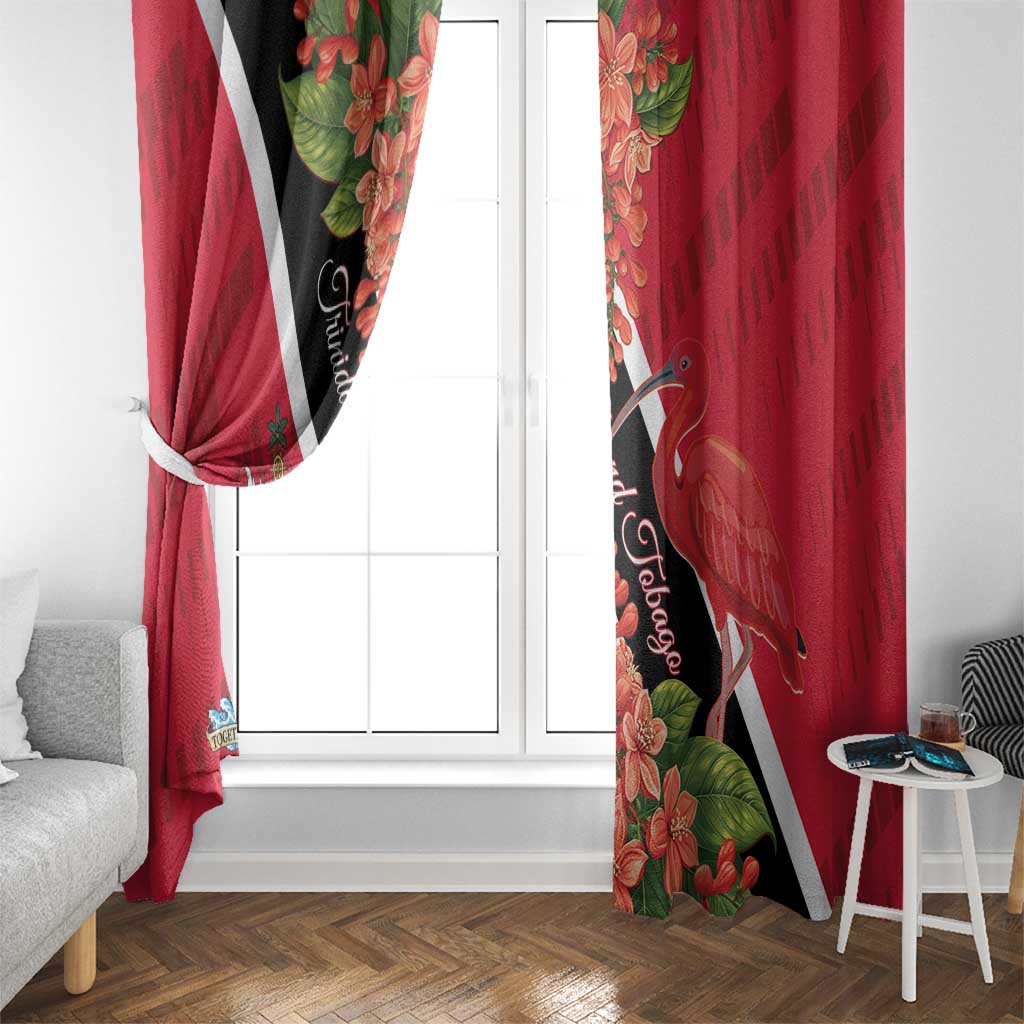 Trinidad and Tobago Window Curtain Scarlet Ibis With Chaconia Flower - Wonder Print Shop