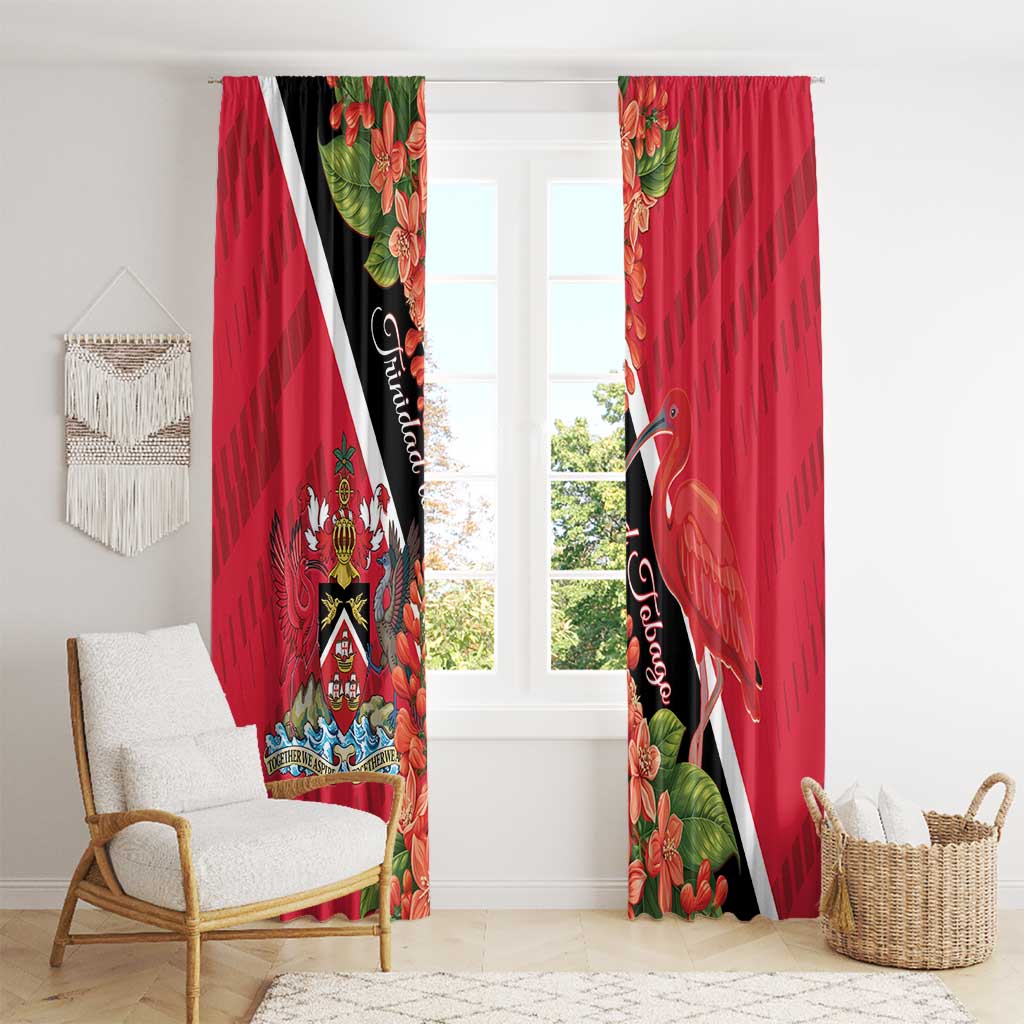 Trinidad and Tobago Window Curtain Scarlet Ibis With Chaconia Flower - Wonder Print Shop