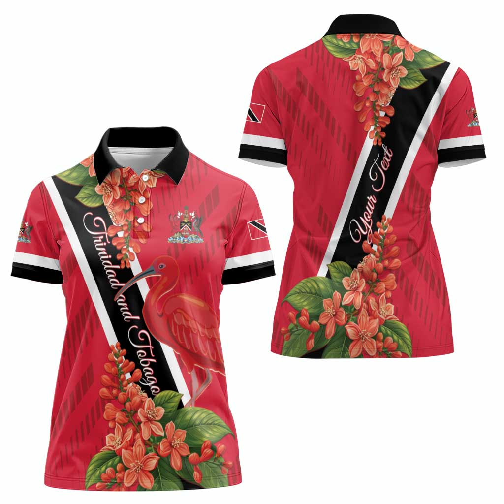 Trinidad and Tobago Women Polo Shirt Scarlet Ibis With Chaconia Flower - Wonder Print Shop