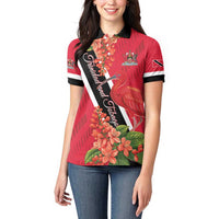 Trinidad and Tobago Women Polo Shirt Scarlet Ibis With Chaconia Flower - Wonder Print Shop